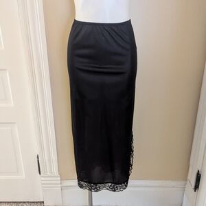 Vintage black long lace trim skirt slip size S